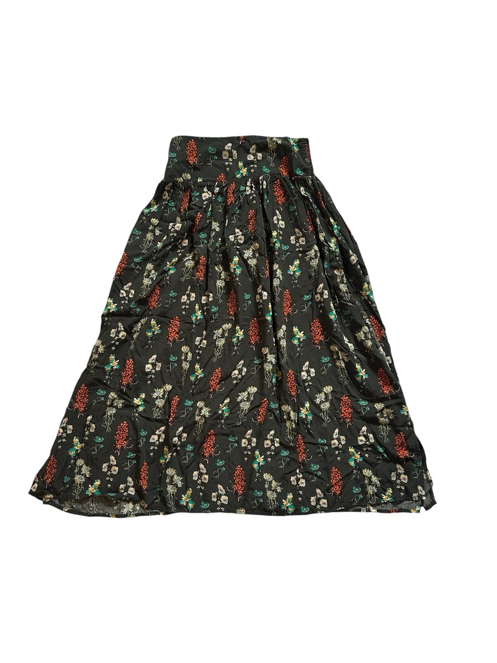 NATURAL LIFE Black Maxi Skirt with Red and Green Floral Print